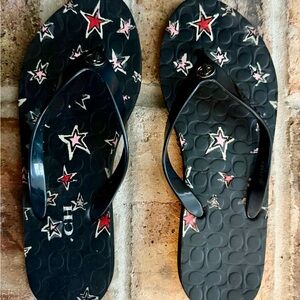 Coach Black Star-Print Sandals with Glossy Straps